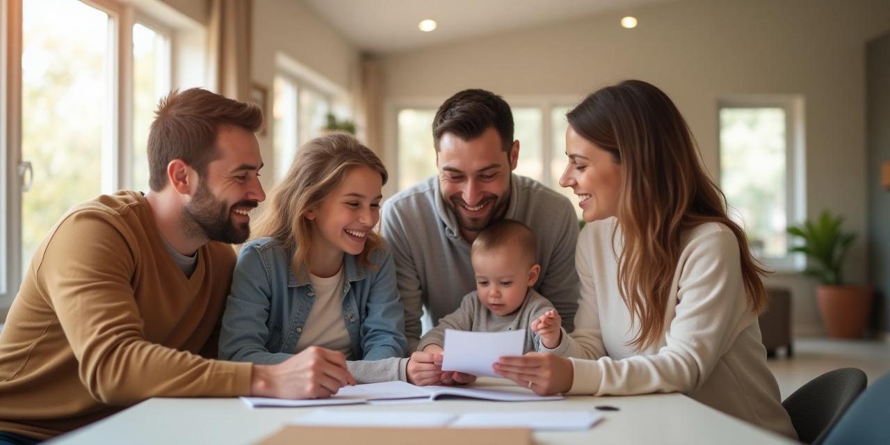 Familia revisando su presupuesto en casa
